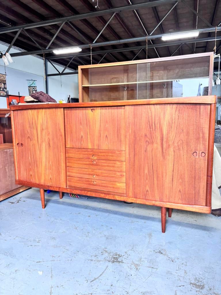 Vintage bramin teak highboard kast deens design, Ophalen, Gebruikt, 200 cm of meer, C