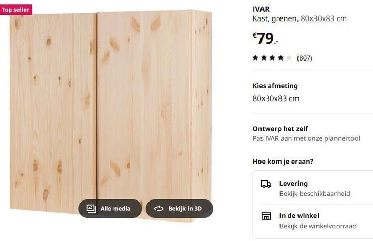 Ikea Ivar kast grenen 80x30x83cm, Huis en Inrichting, Kasten | Stellingkasten, Gebruikt, Ophalen
