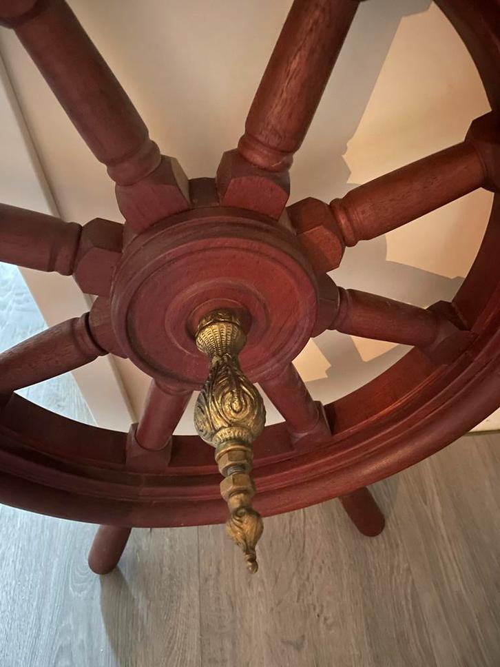 Teak houten stuurwiel decoratie, Huis en Inrichting, Woonaccessoires | Overige, Gebruikt, Ophalen of Verzenden