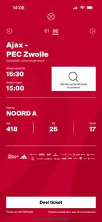 Ajax pec zwolle 2 kaarten te koop, Tickets en Kaartjes, Losse kaart, Twee personen, September