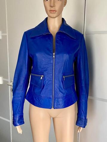 H981 Echt-leren jasje maat 38=M blazer colbert blauw leer beschikbaar voor biedingen