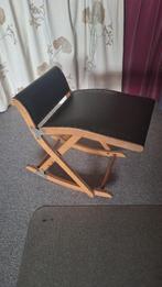 Vintage schommel voetenbankje (Groen leer / hout), Huis en Inrichting, Banken | Voetenbanken en Poefen, Minder dan 50 cm, Gebruikt