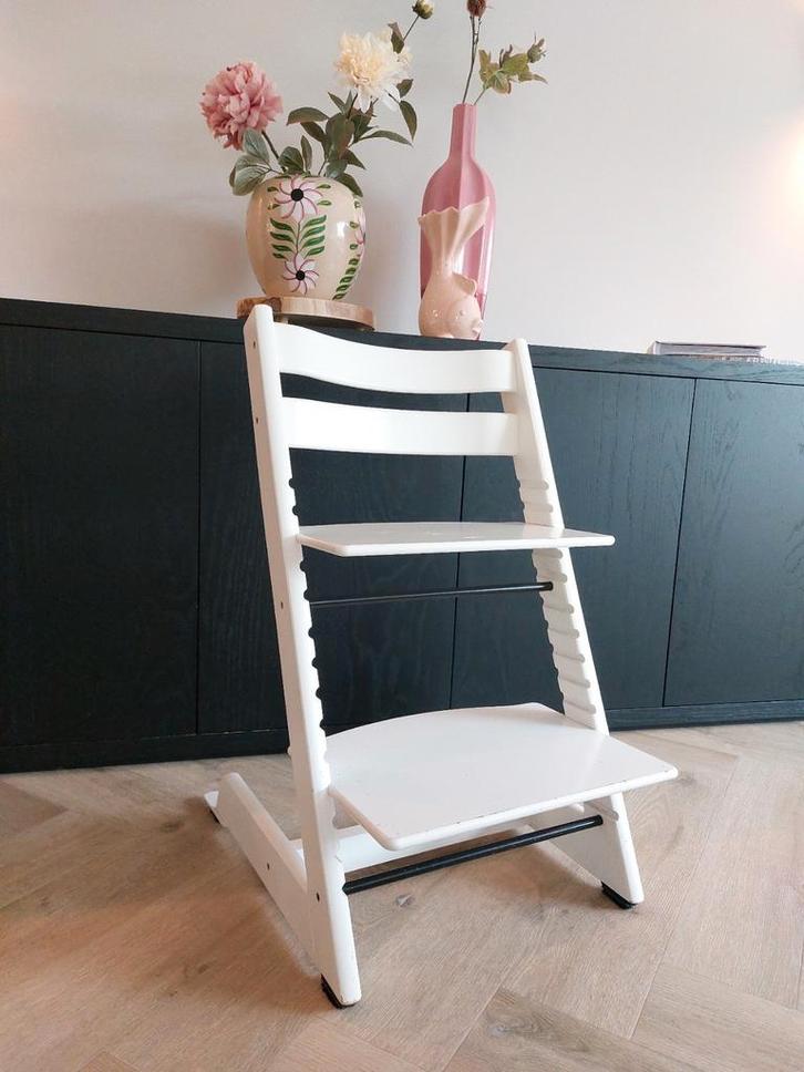 Stokke Tripp Trapp stoel wit, Huis en Inrichting, Stoelen, Gebruikt, Eén, Hout, Wit, Ophalen