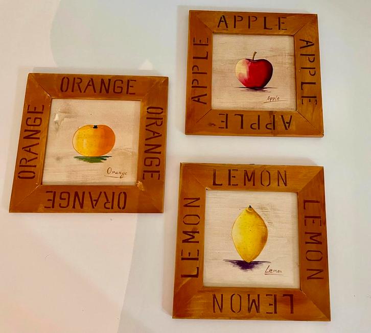 3 op hout geschilderde kunstwerkjes / schilderijen, Antiek en Kunst, Kunst | Schilderijen | Klassiek, Ophalen of Verzenden