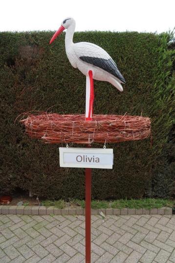 Originele geboorte aankondiging ooievaars nest en ei. beschikbaar voor biedingen