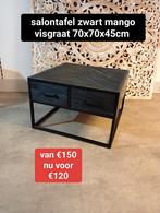 Nieuwe salontafel zwart mango visgraat 70x70x45cm nu €120, Huis en Inrichting, Tafels | Sidetables, 50 tot 100 cm, ., Overige materialen