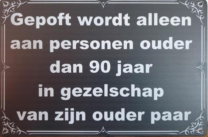 Gepoft ouder dan 90 jaar reclamebord van metaal wandbord, Huis en Inrichting, Woonaccessoires | Tekstborden en Spreuken, Nieuw