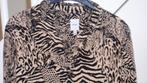 NIEUW Damesblouse mt 42 ICHI panterprint l mouw zwart/beige, Overige kleuren, Maat 42/44 (L), Nieuw, Ophalen of Verzenden
