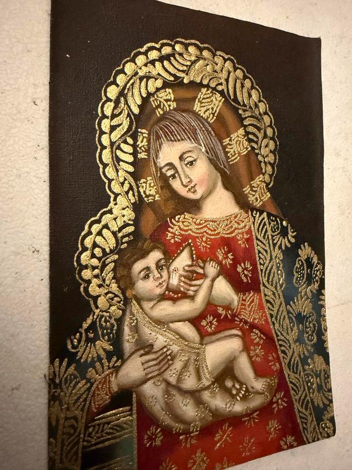 Origineel religieus schilderij Maria met kind, Antiek en Kunst, Kunst | Schilderijen | Klassiek, Ophalen of Verzenden