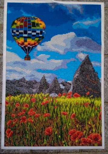 Luchtballon en klaprozen - 40 x 60 cm. - Diamond Painting  beschikbaar voor biedingen