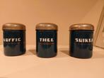 Vintage petrol blauwe blikken koffie thee suiker, Verzamelen, Blikken, Ophalen of Verzenden, Gebruikt, Koffie
