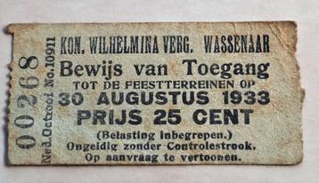 368) KON.WILHELMINA VERG. WASSENAAR BEWIJS VAN TOEGANG 1933 beschikbaar voor biedingen