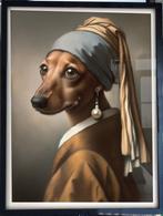 Dachshund Teckel Kunst Poster Meisje met de Parel vermeer, Verzenden, Nieuw, Rechthoekig Staand