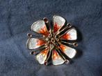 Prachtige bloemvormige broche zilver m email David Andersen, Ophalen of Verzenden, Zilver, Broche, Verguld