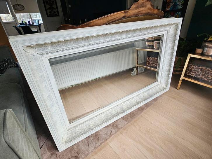 Goossens Wonen Spiegel - Witte lijst, geslepen rand, Huis en Inrichting, Woonaccessoires | Spiegels, Gebruikt, 125 cm of meer