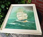 Oude schilderij op doek(drie master op volle zee) gesigneerd, Antiek en Kunst, Kunst | Schilderijen | Klassiek, Ophalen of Verzenden