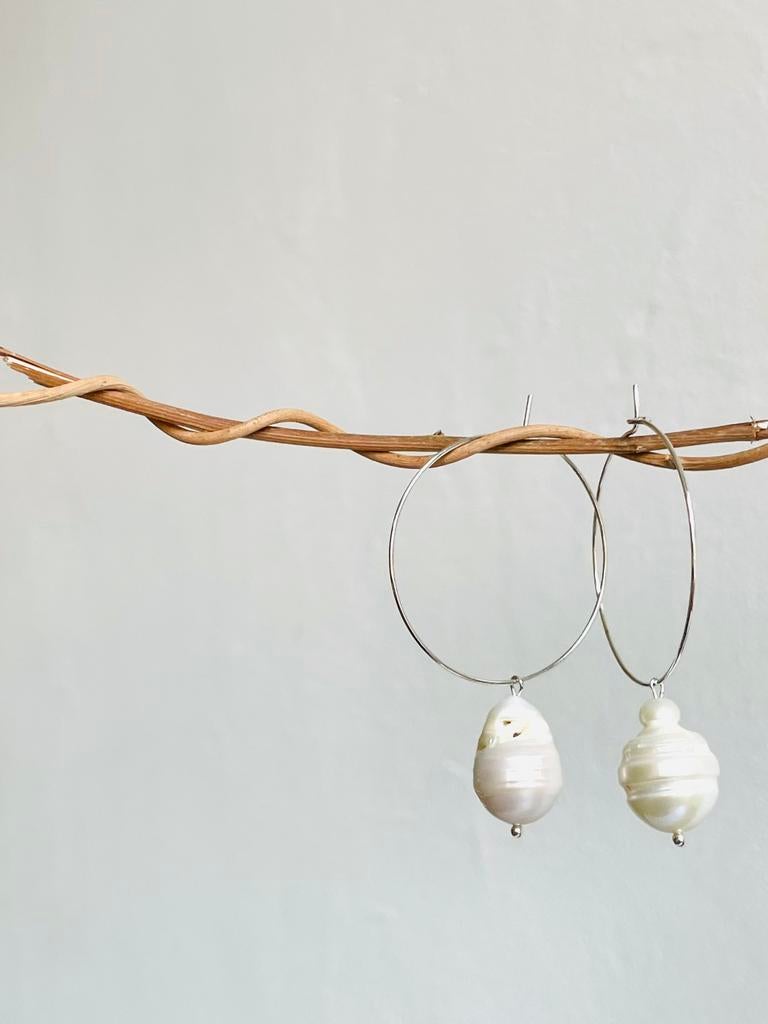 Zilver creolen met barok parel oorbellen, Sieraden, Tassen en Uiterlijk, Oorbellen, Ophalen of Verzenden, Nieuw, Zilver, Hangers