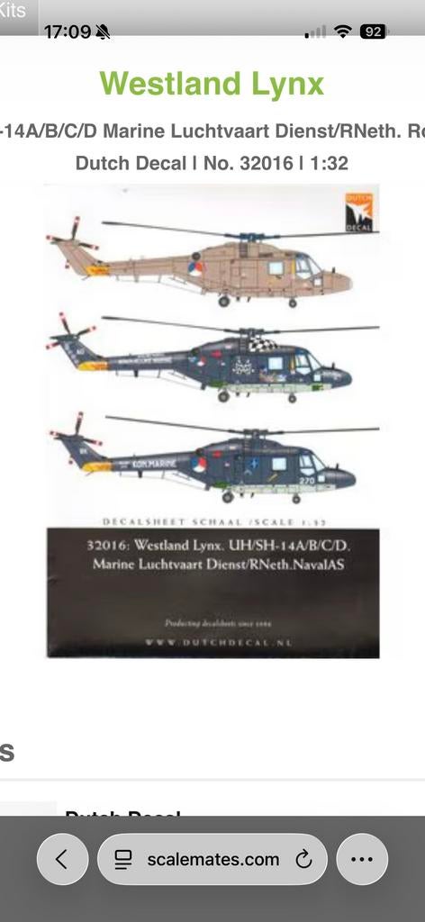 Westland Lynx 1:32 Dutch Decal, Overige merken, Auto, 1:32 tot 1:50, Nieuw