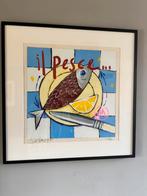 Mooie zeefdruk “Il Pesce” van Selwyn Senatori 84 x 83 cm, Antiek en Kunst, Kunst | Litho's en Zeefdrukken, Ophalen of Verzenden