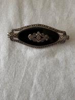 Vintage Zilveren Broche met Onyx en Markasiet, Sieraden, Tassen en Uiterlijk, Broches, 4 tot 7 cm, Verzenden, Zwart, Zo goed als nieuw