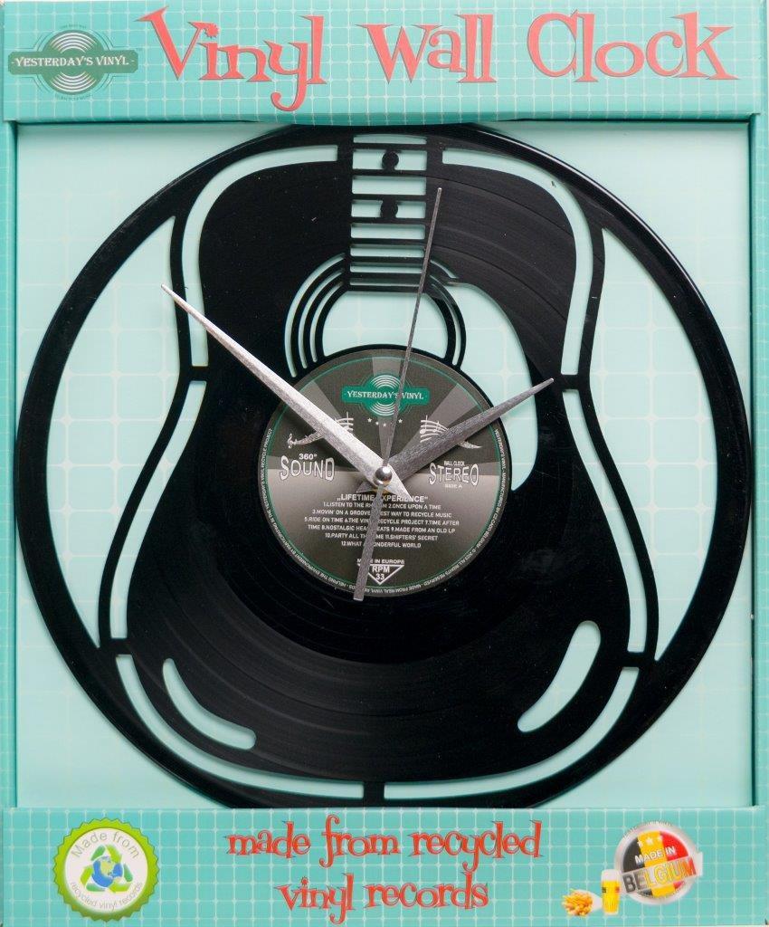 Akoestishe gitaar klok van vinyl wanddecoratie wandklok deco, Info@deconoord.nl, Wandklok, Deco Noord, Nieuw