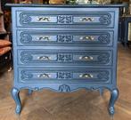 Vintage Queen Ann schoenenkastje, brocante halkast kast VdlM, Huis en Inrichting, Ophalen, Zo goed als nieuw, Antiek blauw goud oud schoenen kastje barok uniek mooi