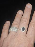Zwart zilver ringmatt 58-18, Sieraden, Tassen en Uiterlijk, Ringen, Met kristal, 20 of groter, Zwart, Nieuw