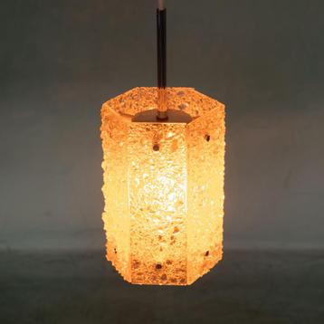 Vintage glazen hanglampen hexagon, midmod 70s pendant beschikbaar voor biedingen