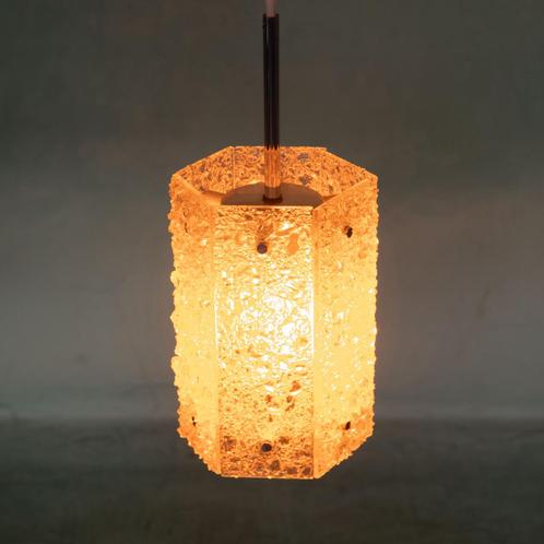 Vintage glazen hanglampen hexagon, midmod 70s pendant, Huis en Inrichting, Lampen | Hanglampen, Gebruikt, Ophalen of Verzenden