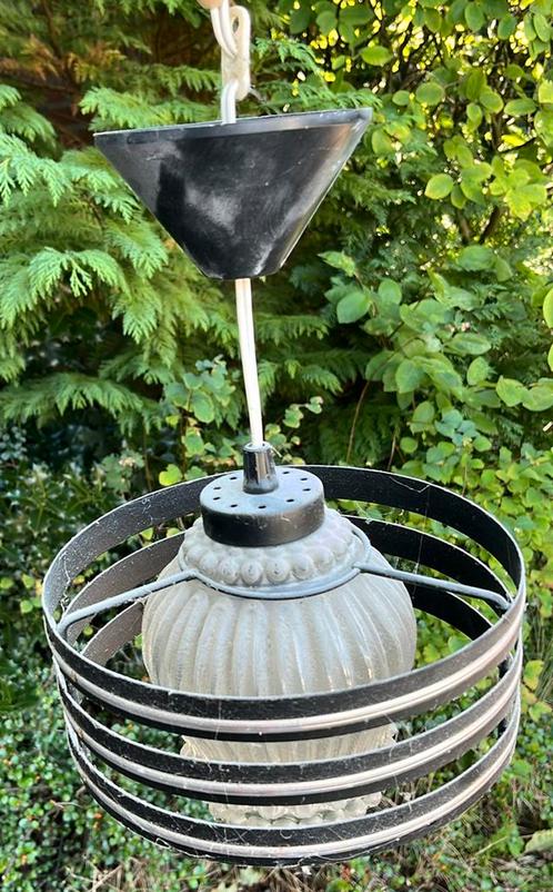 Vintage Hillebrand hanglamp, Huis en Inrichting, Lampen | Hanglampen, Gebruikt, Minder dan 50 cm, Glas, Metaal, Ophalen of Verzenden