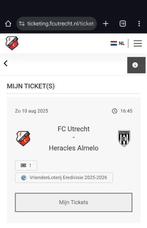 twee kaartjes FC Utrecht - Heracles, zo 10 augustus 16:45, Tickets en Kaartjes, Losse kaart, Twee personen, Augustus