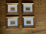 4 mini ingelijste kunst lithografie op goudfolie, Ophalen of Verzenden