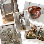 Brocante glazen stolp - melk- waterkan - houten vis - vaasje, Antiek en Kunst, Ophalen of Verzenden