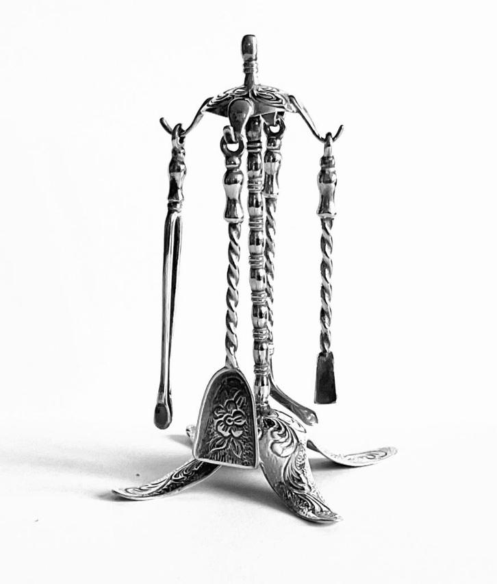 5-delig zilveren miniatuur (open) haardstel ⭐, Antiek en Kunst, Antiek | Goud en Zilver, Zilver, Verzenden