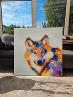 Gave kleurrijke wolf - GLAS 90x90 cm., Ophalen