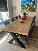 Robuuste eettafel steigerhout met 8 stoelen, Huis en Inrichting, Tafels | Eettafels, Ophalen, Gebruikt, 100 tot 150 cm, 200 cm of meer