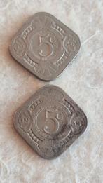 2 x 5 cent Nederland, Postzegels en Munten, Munten | Nederland, Ophalen of Verzenden, Koningin Wilhelmina, 5 cent