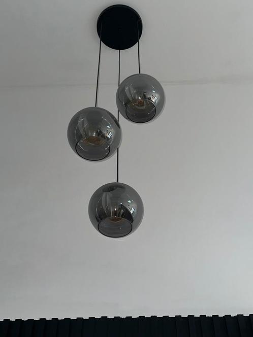3 bollen hanglamp smoke glass rookglas zwart metallic, Huis en Inrichting, Lampen | Hanglampen, Zo goed als nieuw, Minder dan 50 cm