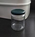 Glazen potjes, groen deksel, 22 stuks, Ophalen of Verzenden, Zo goed als nieuw, Glas, Pot, Bus of Blik