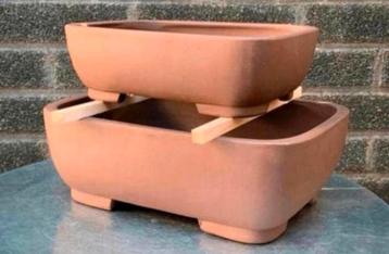 Bonsai schalen set van twee handgemaakt gemerkt aardewerk beschikbaar voor biedingen