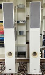 Heco vloerspeakers 3-weg 140/220W in piano wit, Zo goed als nieuw, 120 watt of meer, Front, Rear of Stereo speakers, Ophalen