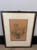 Oude Kermis Tekening Ingelijst, Antiek en Kunst, Ophalen of Verzenden