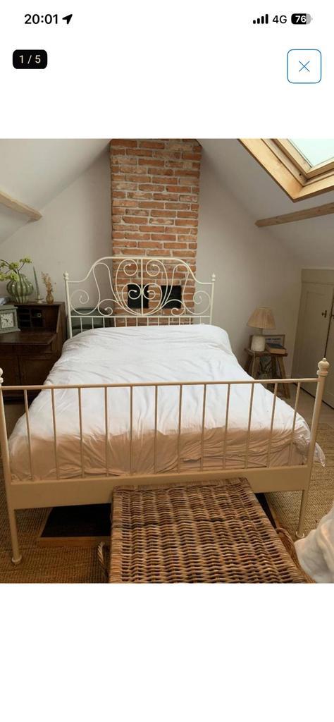 Spijlenbed Ikea Leirvik 140x200, Huis en Inrichting, Slaapkamer | Bedden, Zo goed als nieuw, Tweepersoons, 140 cm, 200 cm, Metaal