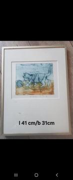 Ets van kat met bal, ingelijst, Antiek en Kunst, Ophalen