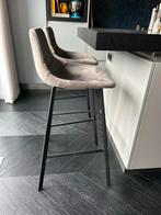 Twee Dutch Bone Franky barkrukken - Donkergrijs Velvet, Huis en Inrichting, Barkrukken, Met voetsteun, 60 tot 90 cm, Ophalen of Verzenden