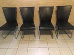Eetkamerstoelen zwart leder., Huis en Inrichting, Ophalen, Zwart, Zo goed als nieuw, Metaal