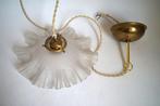 antiek lamp mat glas rok glas messing metaal stof snoer, Gebruikt, Ophalen of Verzenden, Glas, Vintage antiek