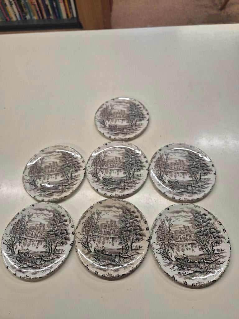 Set van 7 Vintage Onderzetters - English Ironstone 'Castles', Ophalen of Verzenden