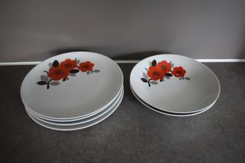 Arzberg borden 6 x met rode grote bloemen art deco vintage beschikbaar voor biedingen