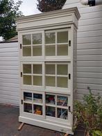 Witte Vitrinekast met Schuifdeuren, Ophalen, 100 tot 150 cm, Landelijk, 25 tot 50 cm